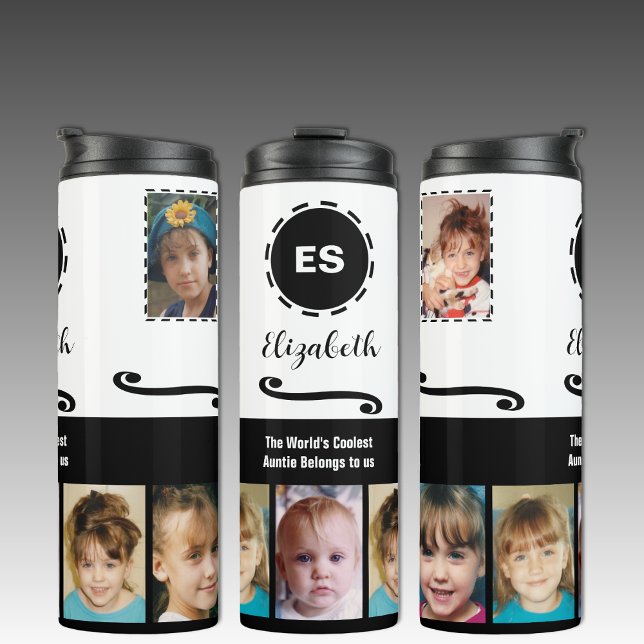 Auntie add a name photo collage white black thermal tumbler (Creator Uploaded)