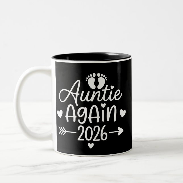 Auntie Again 2026 Pregnancy Announcement Two-Tone Coffee Mug (Left)