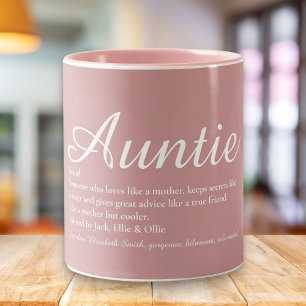 Auntie Aunt Script Definition Dusty Rose Pink Two-Tone Coffee Mug