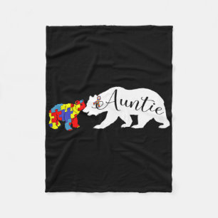 Auntie Bear Autism Awareness Month Aunt Women Niec Fleece Blanket
