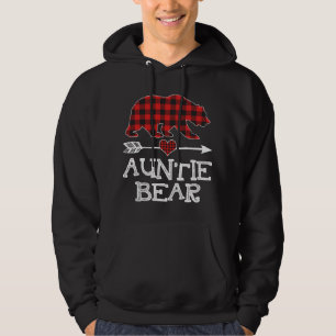 Auntie Bear Christmas Pajama Red Plaid Buffalo Fam Hoodie