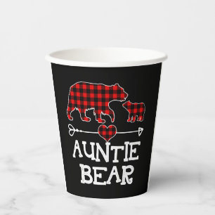 Auntie Bear Christmas Pajama Red Plaid Buffalo Fam Paper Cups