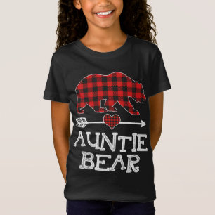Auntie Bear Christmas Pajama Red Plaid Buffalo Fam T-Shirt