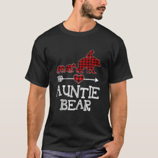 Auntie Bear Christmas Pajama Red Plaid Buffalo Fam T-Shirt