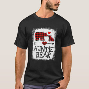 Auntie Bear Christmas Pajama Red Plaid Buffalo Fam T-Shirt
