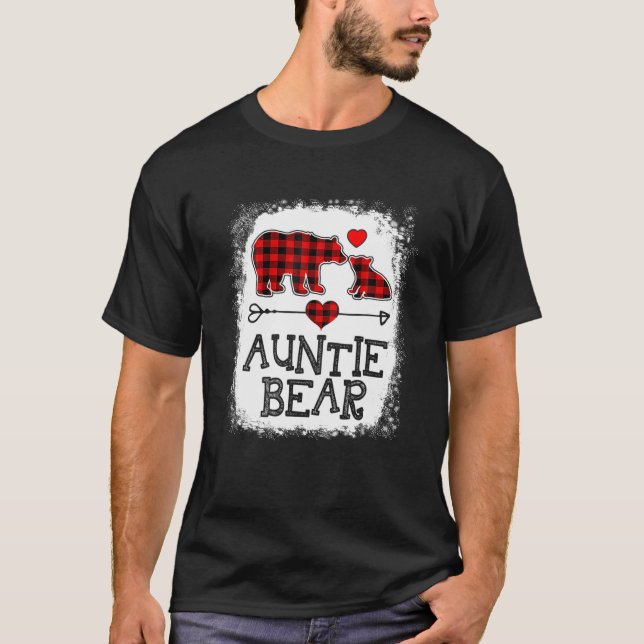 Auntie Bear Christmas Pajama Red Plaid Buffalo Fam T-Shirt (Front)