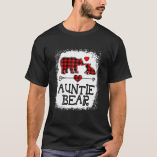 Auntie Bear Christmas Pajama Red Plaid Buffalo Fam T-Shirt
