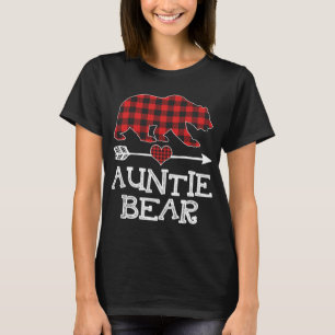Auntie Bear Christmas Pajama Red Plaid Buffalo Fam T-Shirt