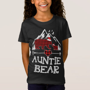 Auntie Bear Christmas Pajama Red Plaid Buffalo Fam T-Shirt
