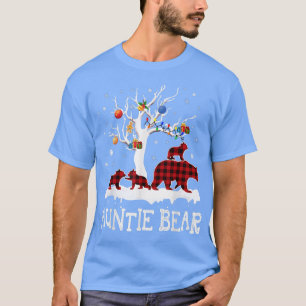 Auntie Bear Christmas Pajama Red Plaid Buffalo Fam T-Shirt