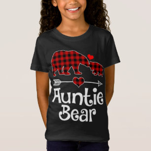 Auntie Bear Christmas Pajama Red Plaid Buffalo Mat T-Shirt