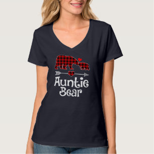 Auntie Bear Christmas Pajama Red Plaid Buffalo Mat T-Shirt