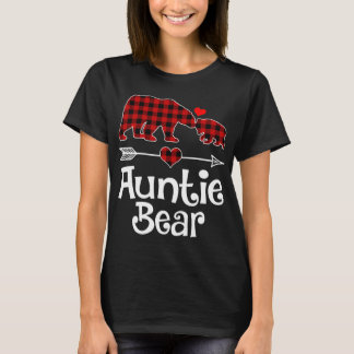 Auntie Bear Christmas Pajama Red Plaid Buffalo Mat T-Shirt