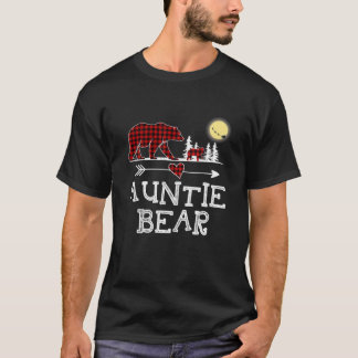 Auntie Bear Christmas Pajama Red Plaid Buffalo T-Shirt