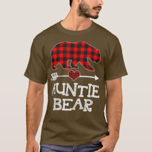Auntie Bear Christmas Pajama Red Plaid Buffalo T-Shirt