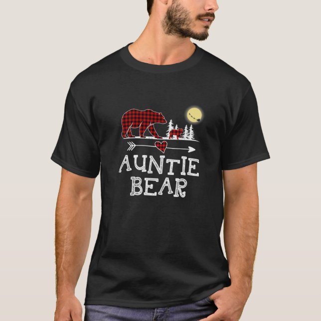 Auntie Bear Christmas Pajama Red Plaid Buffalo T-Shirt (Front)