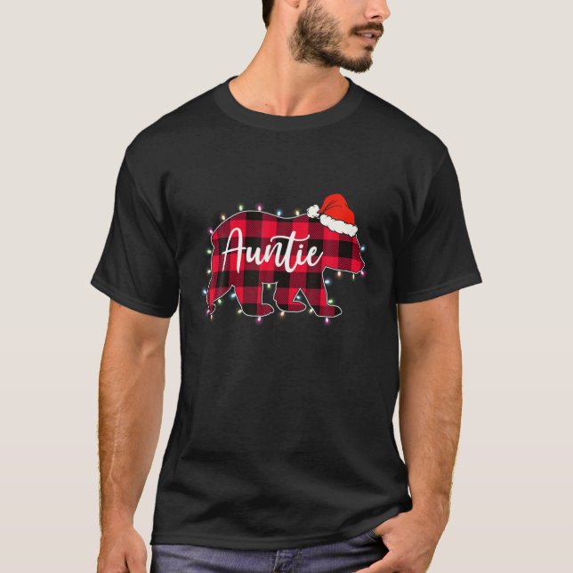 Auntie Bear Red Plaid Funny Christmas Aunt Auntie T-Shirt (Front)