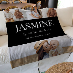 Auntie  black and white  moden typography 4 photo  fleece blanket