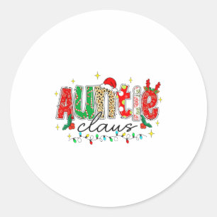 Auntie Claus Aunt Christmas Lights Pajama Family M Classic Round Sticker
