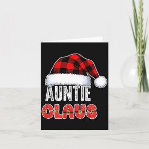 Auntie Claus Buffalo Plaid Red Santa Hat Christmas Card