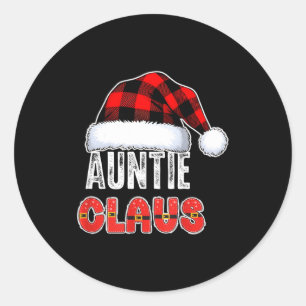 Auntie Claus Buffalo Plaid Red Santa Hat Christmas Classic Round Sticker