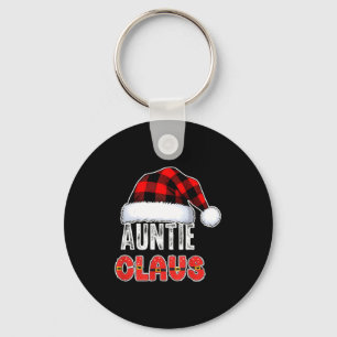 Auntie Claus Buffalo Plaid Red Santa Hat Christmas Key Ring