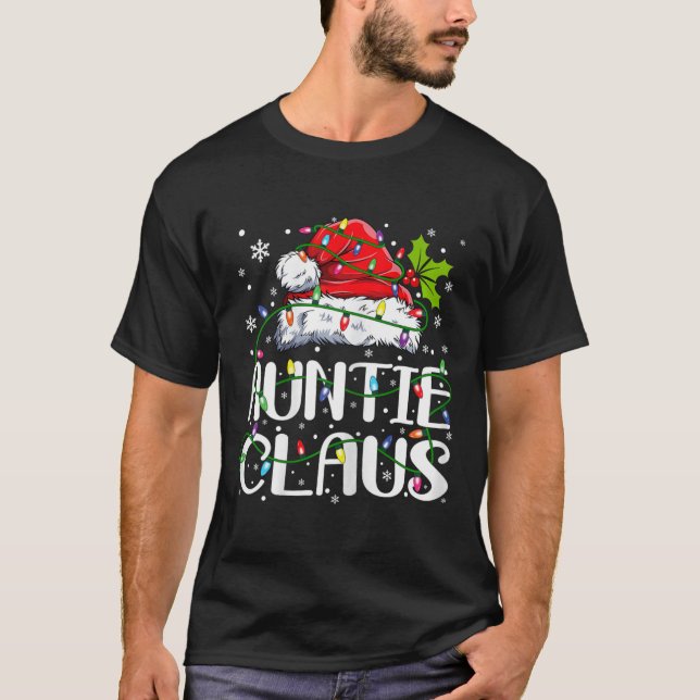 Auntie Claus Christmas Lights Pajama Family Matchi T-Shirt (Front)