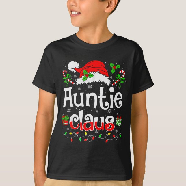 Auntie Claus Shirt Christmas Lights Pajama Family  (Front)