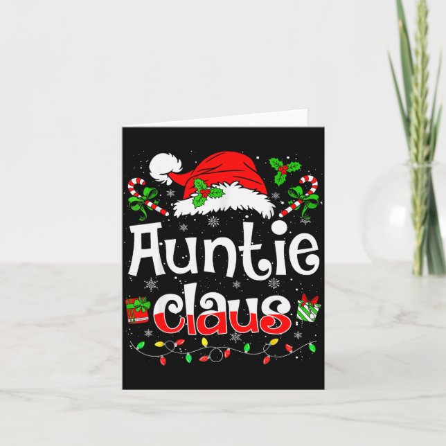 Auntie Claus Shirt Christmas Lights Pajama Family  Card (Front)