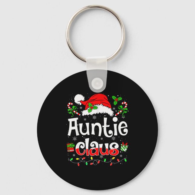 Auntie Claus Shirt Christmas Lights Pajama Family  Key Ring (Front)