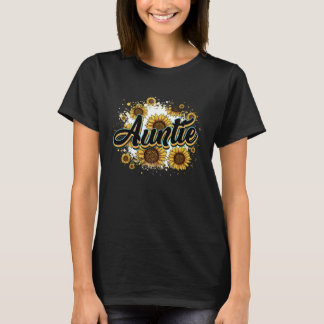 Auntie Cow Print Sunflower Mother's Day Cute Flora T-Shirt