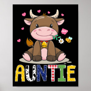 Auntie Cute Cow Moo Farmer Birthday Boy Matching Poster