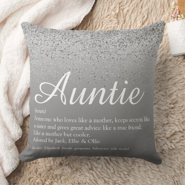 Auntie Definition Saying Silver Glitter Large Cushion (Blanket)
