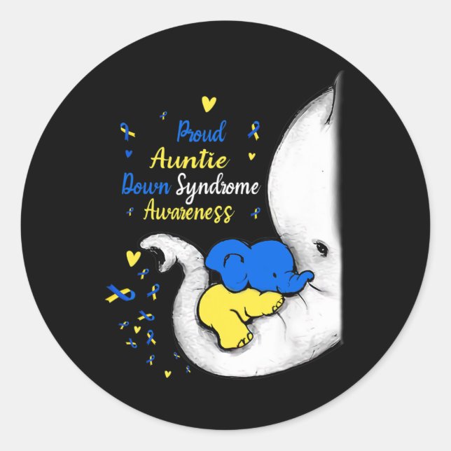 Auntie Down Syndrome Awareness Day Elephant T21 Wo Classic Round Sticker (Front)