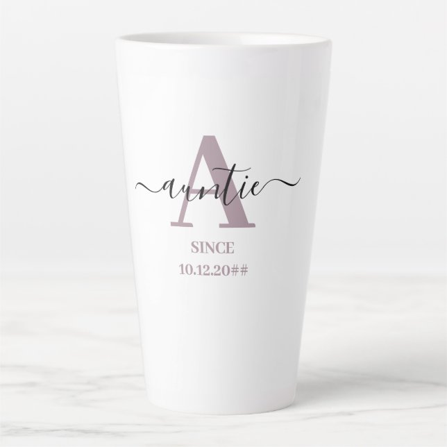 Auntie Elegant Script Letter A Monogram Mauve Latte Mug (Front)