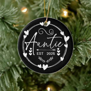 Auntie Est 2025 Baby Announcement Cool Aunt Humour Ceramic Tree Decoration
