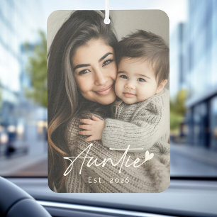 Auntie Est year handwritten script heart Car Air Freshener