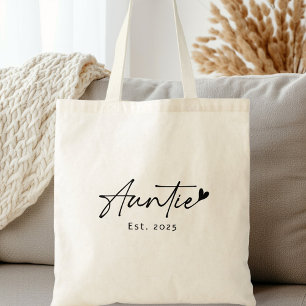 Auntie Est year handwritten script heart Tote Bag
