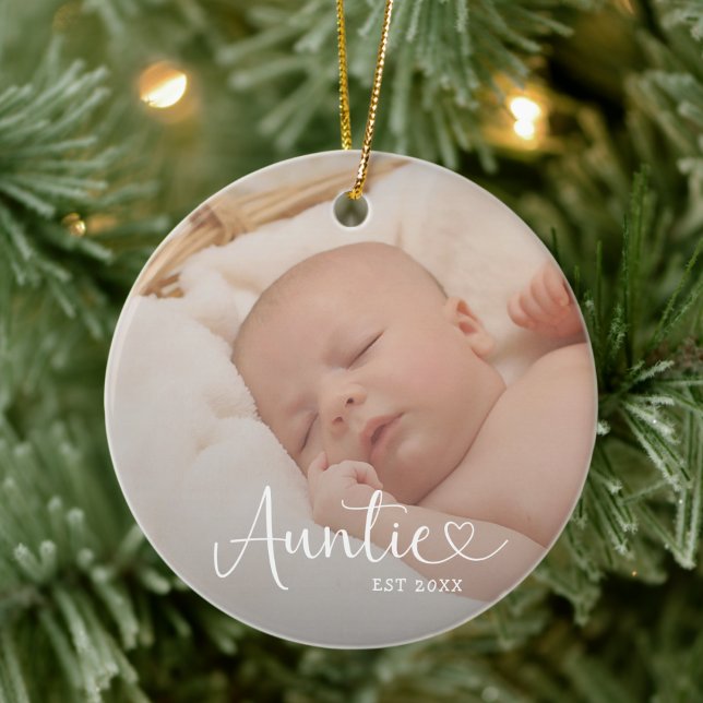 Auntie Established 2 Baby Photo Cute Heart Ceramic Tree Decoration (Creator Uploaded)