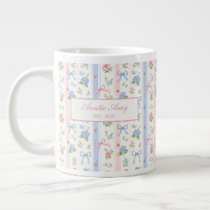Auntie Established Coquette Bows Watercolor Floral Large Coffee Mug
