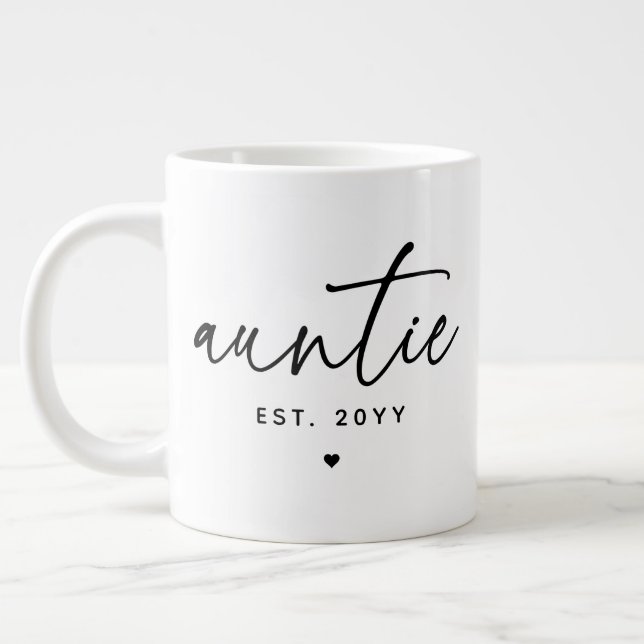 Auntie Established Elegant Typography New Aunt Large Coffee Mug (Left)