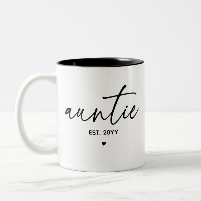 Auntie Established Elegant Typography New Aunt Two-Tone Coffee Mug (Left)