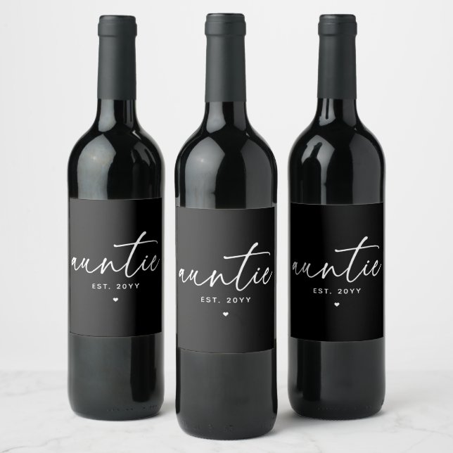 Auntie Established Elegant Typography New Aunt Wine Label (Bottles)
