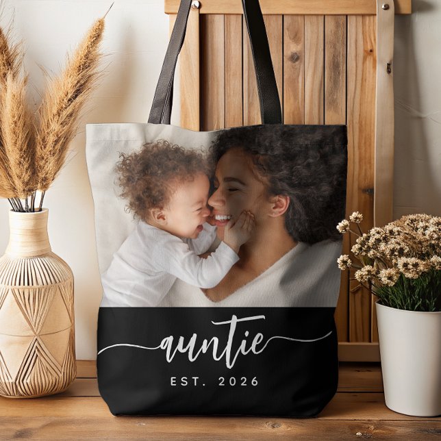 Auntie Established Photo Elegant Script Tote Bag (Creator Uploaded)