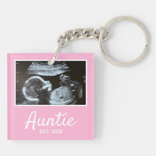 Auntie Established Script Pregnancy Announcement Key Ring (Back)