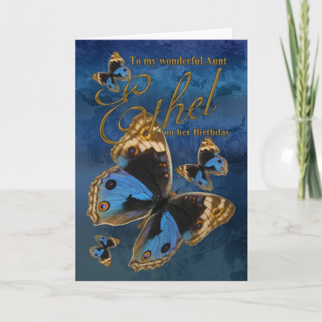 Auntie Ethel Birthday Card With Butterflies (Front)