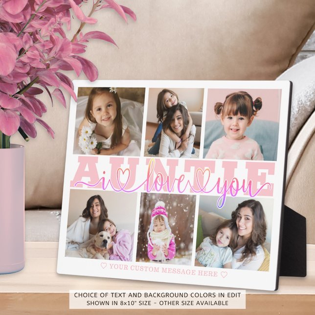 AUNTIE I Love You 6 Photo Collage Pink White 8x10 Plaque (Creator Uploaded)