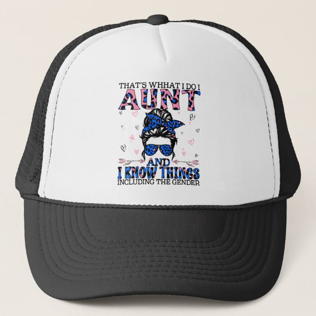 Auntie Keeper of the Gender Reveal Party Ideas Trucker Hat (Front)