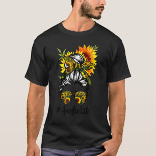 Auntie Life Messy Hair Bun Sunflower Women Mother' T-Shirt