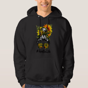 Auntie Life Sunflower Messy Hair Bun Mother's Day Hoodie